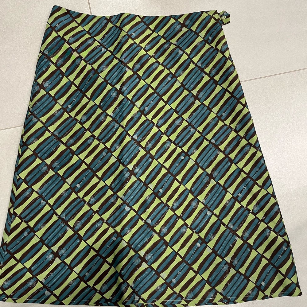 100% silk Green Blue Patterned midi skirt